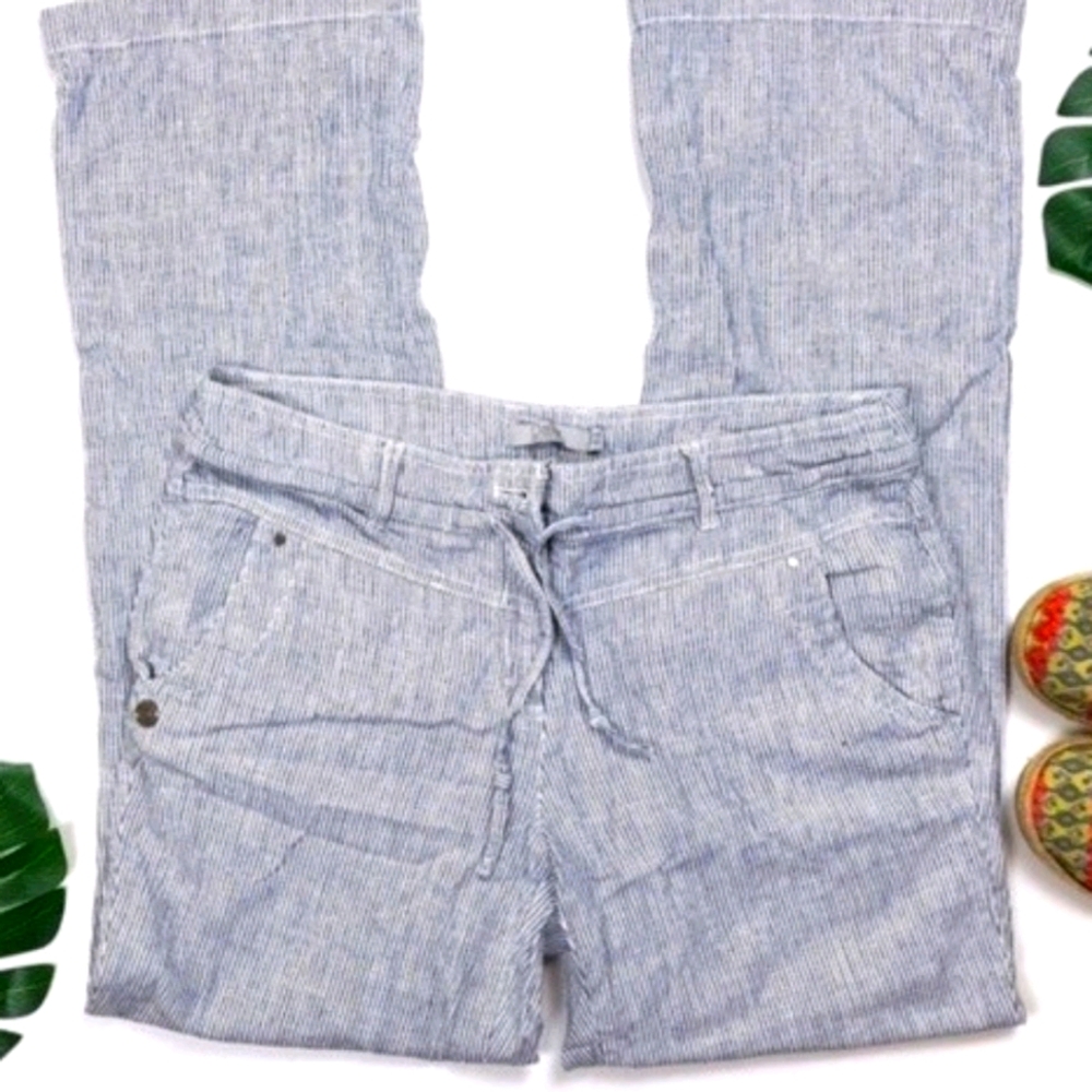 Dalia blue and white striped cotton + linen pants